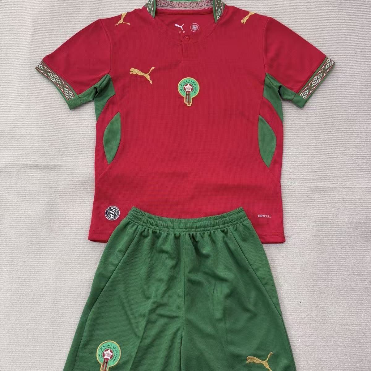 25/26 Morocco Home Kids Soccer Jersey Set