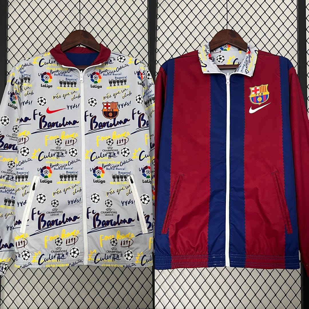 23-24 Barcelona Reversible Windbreaker Red&White Double-Sides Jacket Best Jerseys thumbnail 2