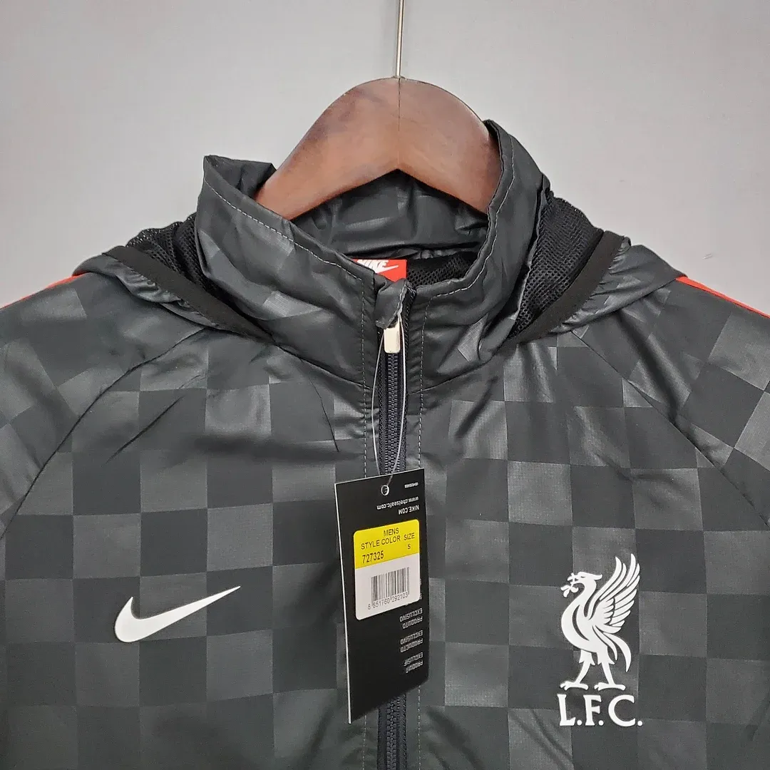 Liverpool Windbreaker Black-Grey Plaid Soccer Jersey 2021/2022