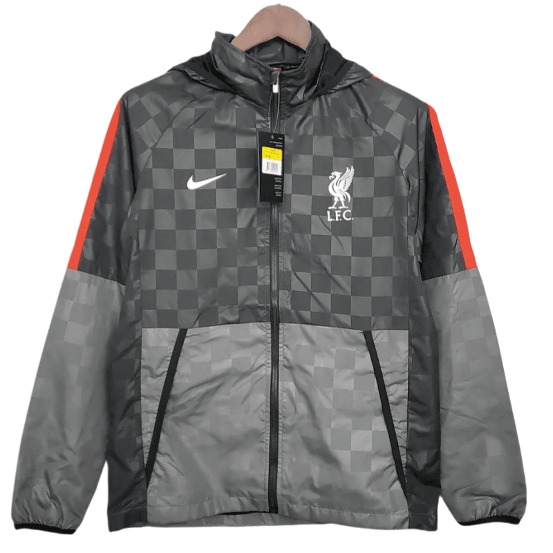Liverpool Windbreaker Black-Grey Plaid Soccer Jersey 2021/2022