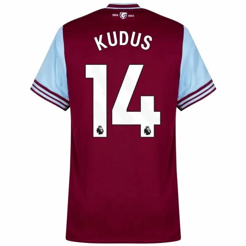 West Ham United Home Kudus 14 Shirt 2024-2025 Fan version Size：S-4XL（Non-Customize）